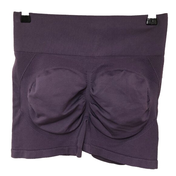 Yoga Workout Dance Crop Top Shorts Set Women‎ M Purple Knit Long Sleeves Keyhole - Picture 6 of 9